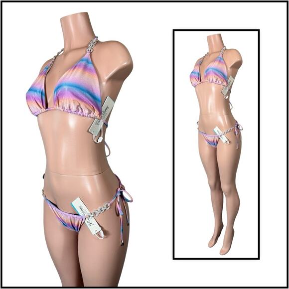 Beach Bunny Lover Triangle Top & Lover Tie Side Thong - Dawn Ombre $240 - Picture 3 of 12